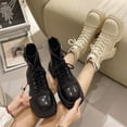 thumbnail image 3 of Lovskoo 2024 Women's Ankle Combat Boots Round Toe Platform Side Zipper Fall Short Booties Black, 3 of 3