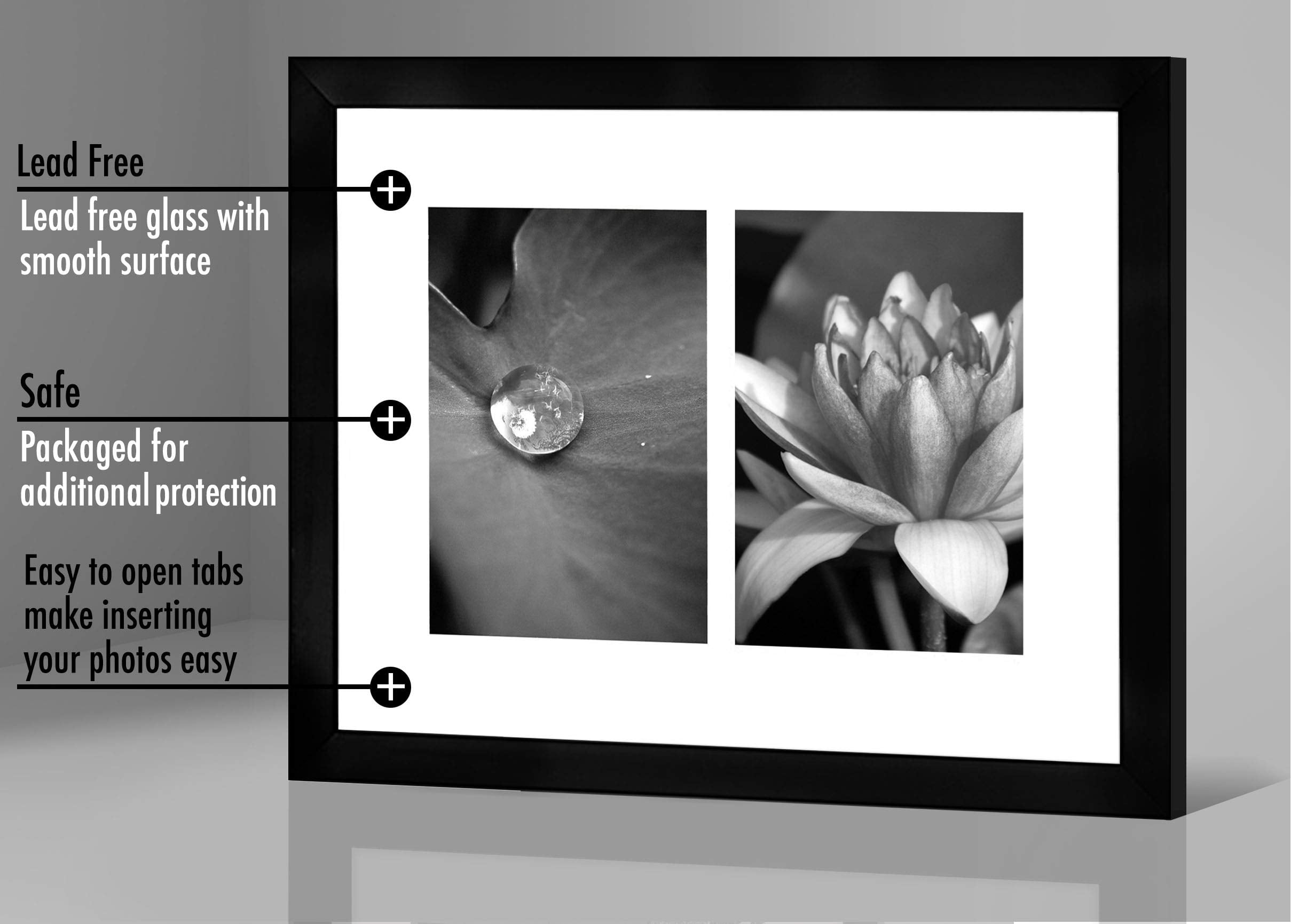 11x14 Collage Picture Frame - Displays Two 5x7 inch Portrait Pictures - White Mat - Multiple Picture Frame