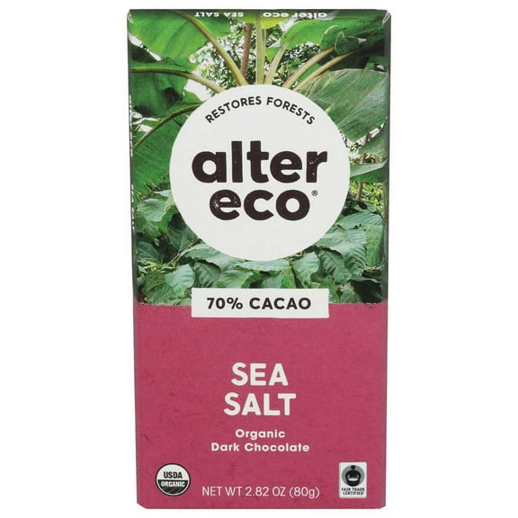 Alter Eco | Dark Chocolate Bars | Pure Dark Cocoa, Fair Trade, Organic, Non-GMO, Gluten Free (12-Pack Dark Sea Salt)