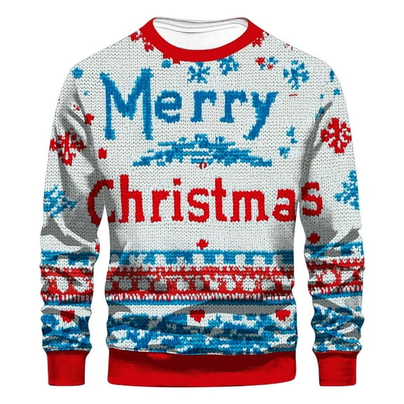successthop Mens Christmas Sweatshirt Ugly Plus Size Crewneck Long Sleeve Top Pullover Sweater Print Streetwear Blue