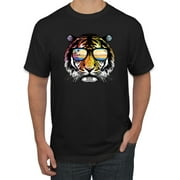 Funny Neon Summer California Beach Tiger | Mens Animal Lover Graphic T-Shirt, Black, Small