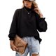 thumbnail image 1 of Blusa de mujer Cuello alto Linterna Mangas largas Color puro Moda Mujer Blusa de ajuste casual Negro S, 1 of 6