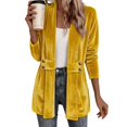 thumbnail image 2 of Shawl Collar Velvet Jacket for Women Open Front Long Sleeve Longline Cardigan Button Detail Dressy Going Out Business Casual Work Office Winter, 2 of 6