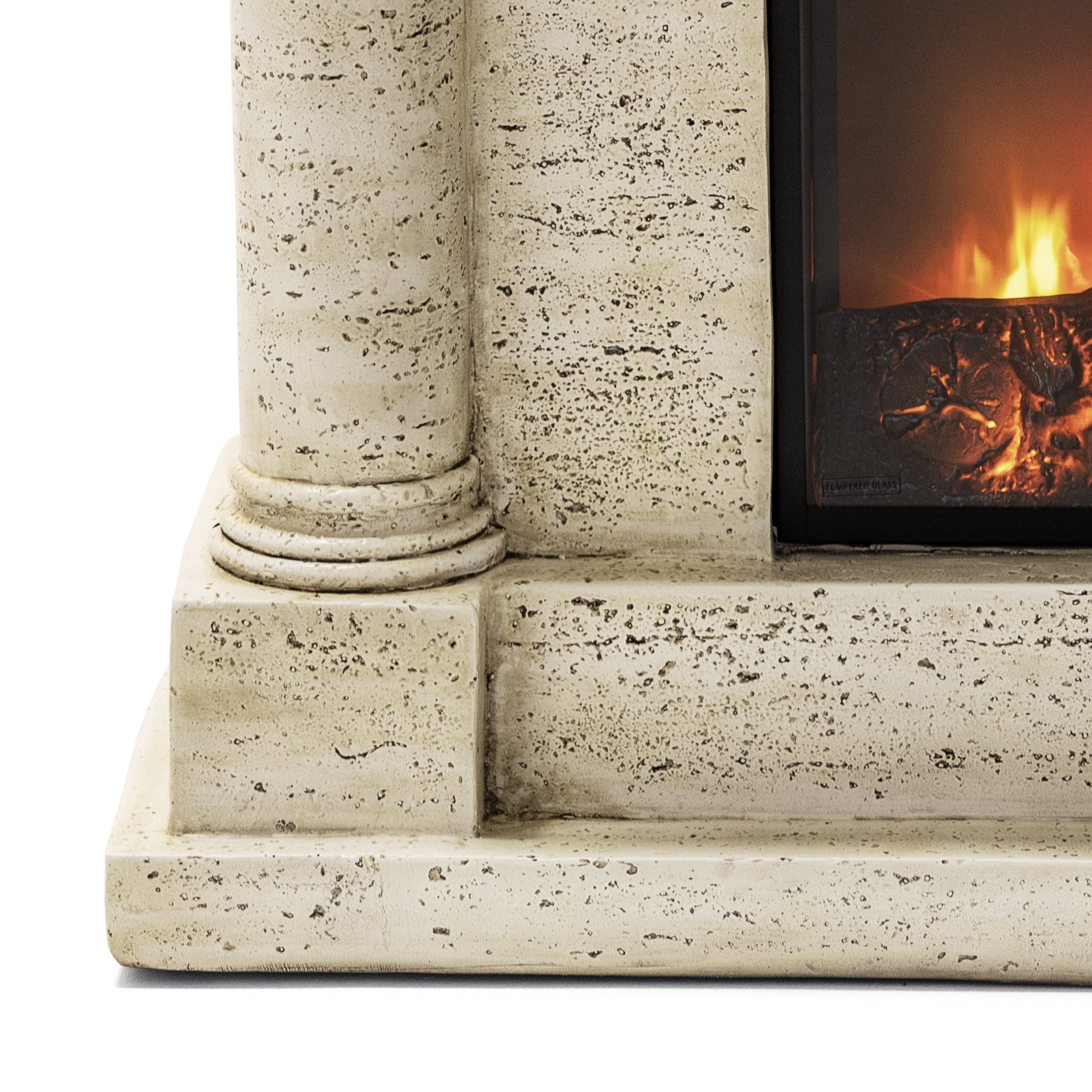 Eco-Friendly MGO Fireplace with 23" Firebox, Adjustable Temperature, Sleek Design, No Installation Required，Sahara Oak Travertine