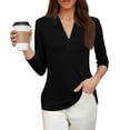 thumbnail image 4 of Cqxid Basic T Shirts for Women Women's Fashion Shirt Collared 3/4 Length Sleeve Solid Color Blouse Summer 2025 V Neck Business Work Tops Trendy Tunic Blouses Basic Tees, 4 of 5