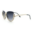 thumbnail image 6 of Womens Upside Down Half Rim Bling Pearl Metal Frame Cat Eye Sunglasses Gold - Smoke, 6 of 8