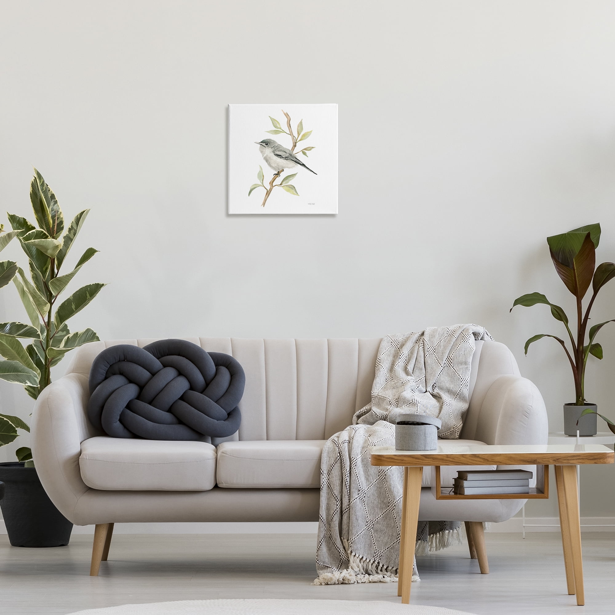 Stupell Industries Bird on Simple Branch Animals & Insects Painting Gallery Wrapped Canvas Art Print Wall Art, 17 x 17
