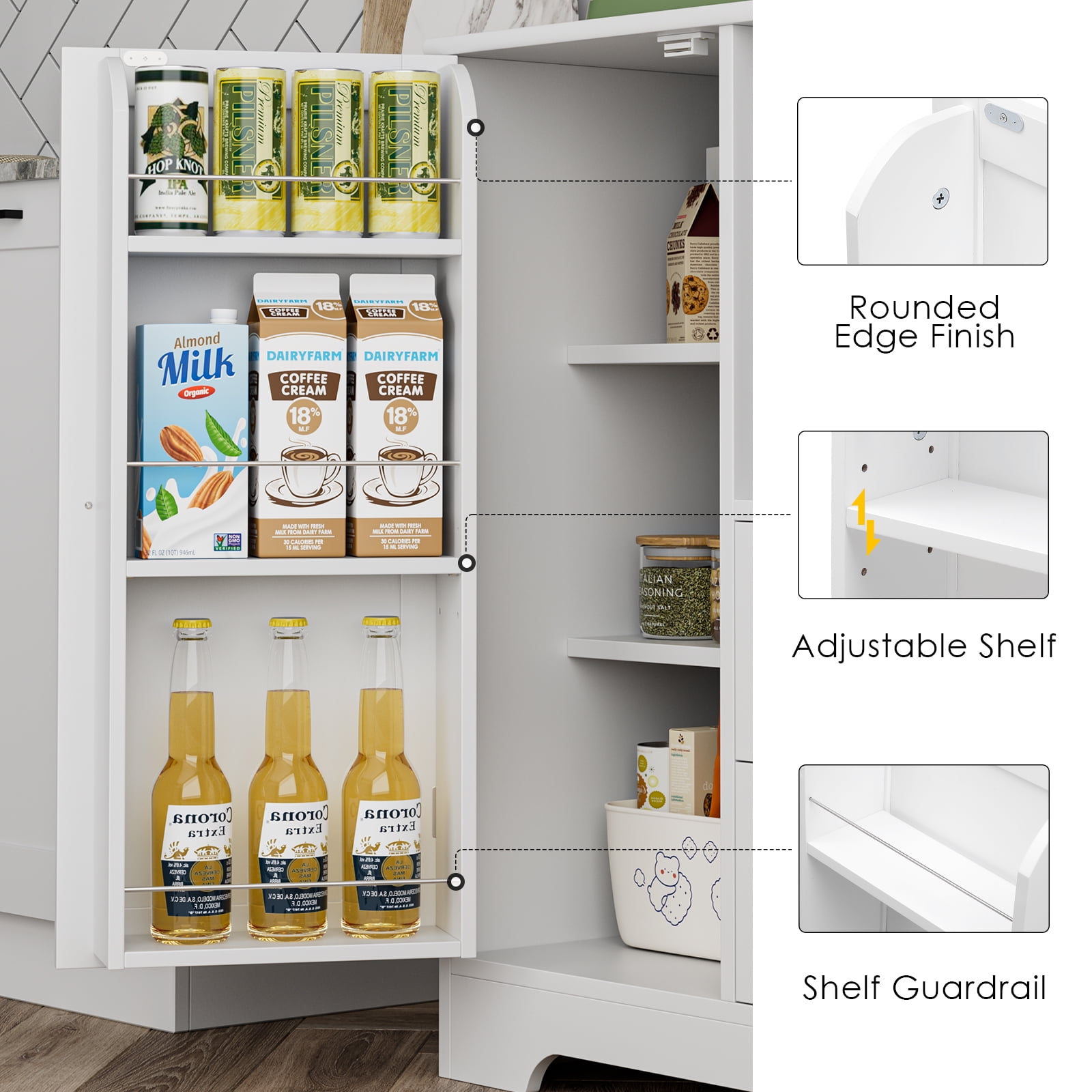 Homfa 40'' Kitchen Storage Cabinet, Buffet Cabinet Sideboard with  Drawers and Adjustable Shelves, Microwave Cabinet for Dining Room, White