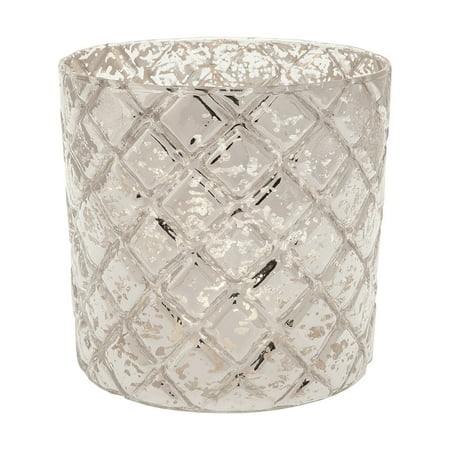 Square Silver Love Glass Candle Vintage Mercury Glass Candle Holder (4.5-Inch, Large Andrea Design, Silver) - For Use with Tea Lights - For Parties, Weddings, and Homes ()