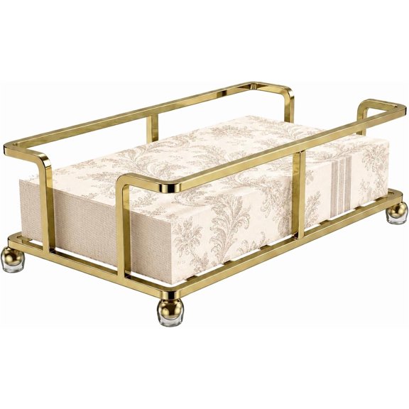 Gold Steel Guest Towel Holder Tray, Bathroom Napkin Holder for Bathroom Counter, Paper Hand Towel Holder, Vanity Counter Decor for Powder Room, Guest Bath or Kitchen