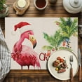 thumbnail image 3 of Pink Merry Christmas Flamingo Placemats Set of 4, Tropical Coconut Tree Table Mats Washable Heat-Insulation Non-Slip Place Mats for Kitchen Dinner Table Indoor Outdoor Decor,13x19 Inch, 3 of 9