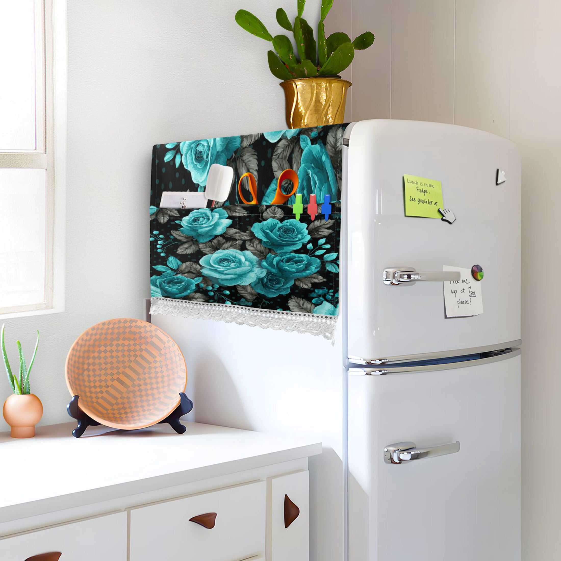 Wobogo Vintage Teal Rose Washing Machine Cover Dustproof Washer Dryer Cover Waterproof Laundry Room Decorative Protector