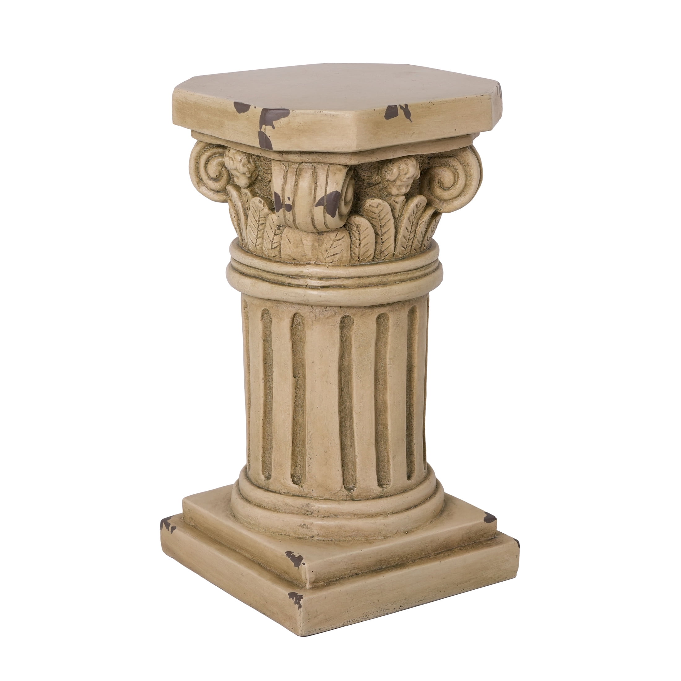Christopher Knight Home 18.5" Ionic Pedestal Plant Stand, MGO Indoor Outdoor Side Table, Antique Yellow