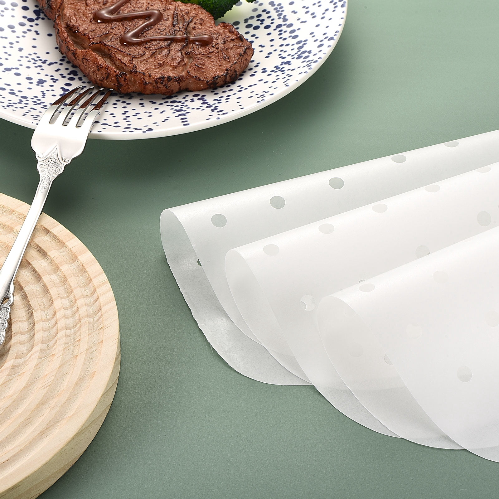 Uxcell 400pcs Air Fryer Liners 8 Inch Round Bamboo Steamer Liners with Holes Non-Stick Perforated Parchment Paper Sheets Disposable Steamer Paper for Air Fryers Steaming Basket, White