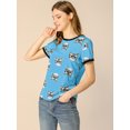 thumbnail image 4 of INSPIRE CHIC Women's Short Sleeve Contrast Cartoon Cat Pet Print Tee Ringer T-shirt Tops, 4 of 6