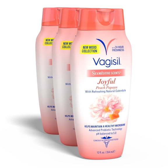 Vagisil Sensitive Scents Feminine Wash, Joyful Peach Papaya 12 fl. oz., 3 Pack