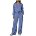 thumbnail image 3 of Quealent 2 Piece Sets For Women Fall Trendy Long Sleeve Sweatshirt Wide Leg Pants Loungewear Set Matching Sweatsuit Blue,Size M, 3 of 8