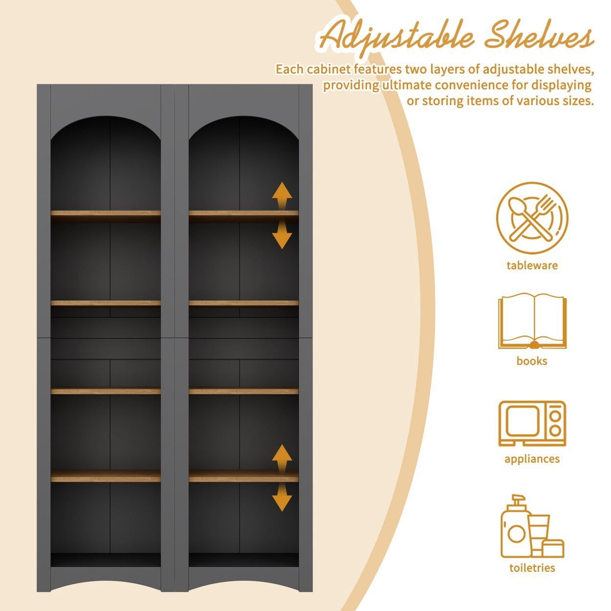5 Tier Bookshelves Set of 2, Farmhouse Storage Cabinet with Adjustable Shelves, Two-Tone Bookcase for Living Room Home Office Kitchen Pantry, Grey