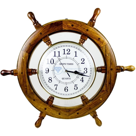 Nagina International Time's Wall Clock | Nautical Pirate's Ship Wheel | Premium Craft Gift (16 Inches)