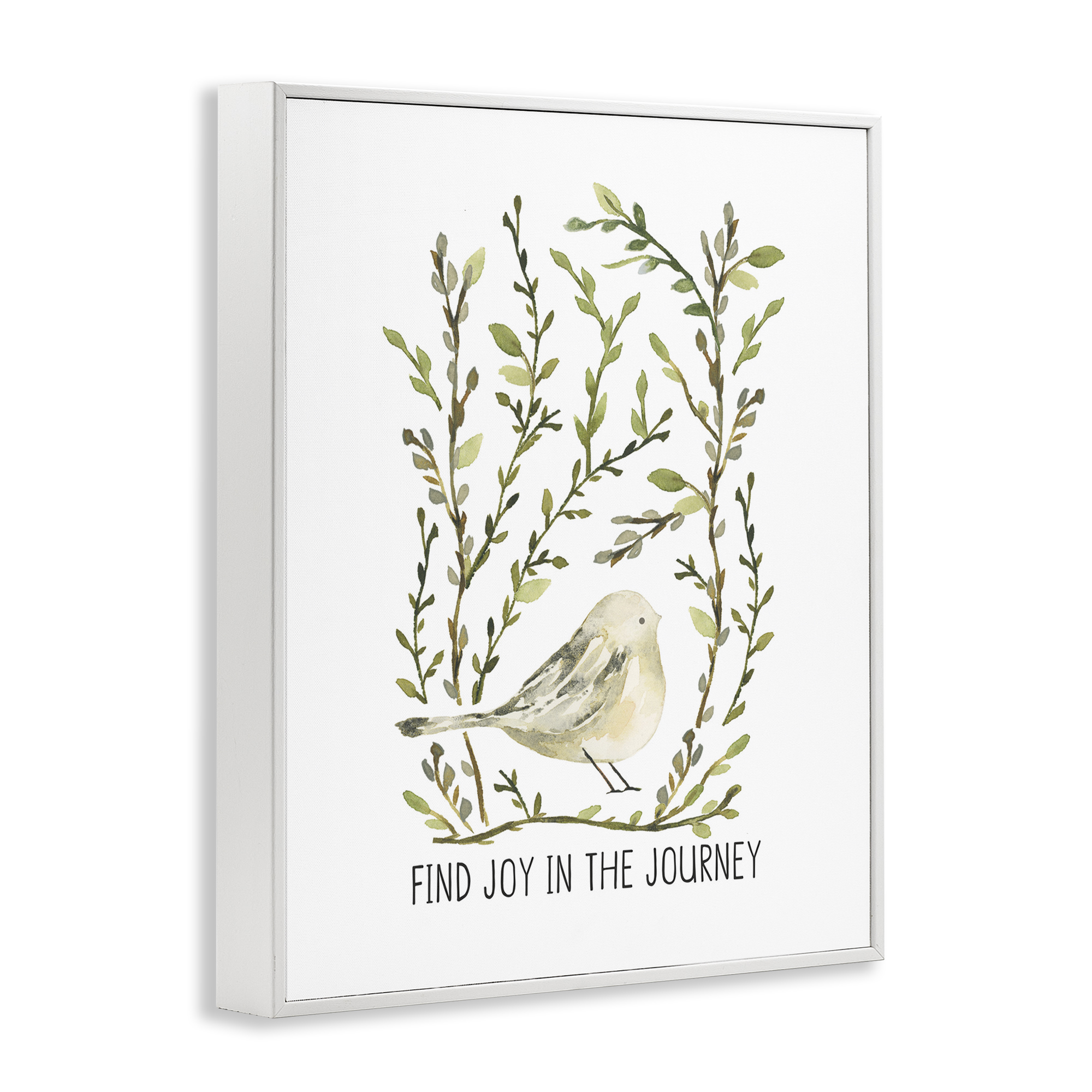 Stupell Industries Find Joy with Bird Botanical & Floral Painting White Framed Art Print Wall Art, 11 x 14