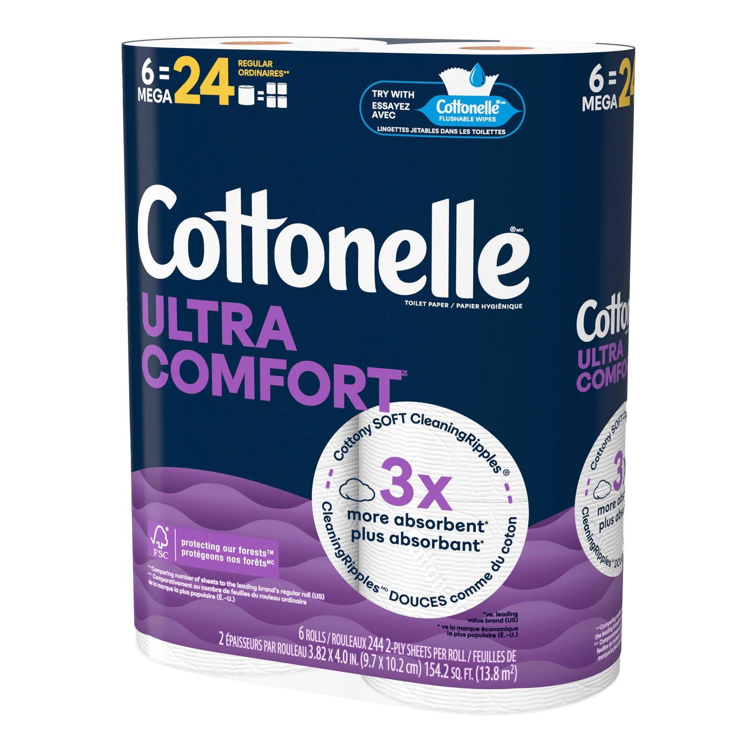 Cottonelle Ultra Comfort Toilet Paper, 6 Mega Rolls (6 Mega Rolls = 24 Regular Rolls), 244 Sheets Per Roll, Cottonelle Ultra Comfort Toilet Paper,6 Mega Rolls