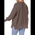 thumbnail image 3 of Suéteres de Murciélago Extragrandes para Mujer, Conjuntos de Otoño 2025, Suéteres de Cuello Redondo de Punto con Abertura Lateral, Tops de Moda. Marrón XL, 3 of 8