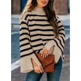 thumbnail image 5 of DOKOTOO Pullover Sweaters for Women Casual Loose Long Sleeve Mock Neck Ribbed Jumper Sweaters Chunky Knit Baggy Fall Striped Sweater Top Size Large US12-14, 5 of 11