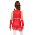 thumbnail image 2 of Aiihoo Kids Girls Tassel Jazz Dance Outfits Fringe Sequin Tops Skirt with Built-in Shorts And Oversleeves Western Cowgirl Wear Red 10, 2 of 7