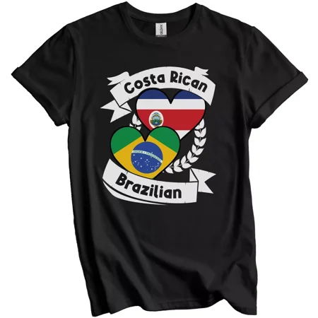 Gildan Costa Rican Brazilian Heart Flags Costa Rica Brazil T-Shirt Gift for Men Women Unisex Tee