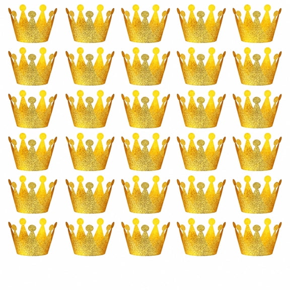 30 Pack Gold Glitter Crown Party Hats, Princess Crown Hats Birthday Christmas Celebration Costume Headwear, Photo Party Decor Supplies