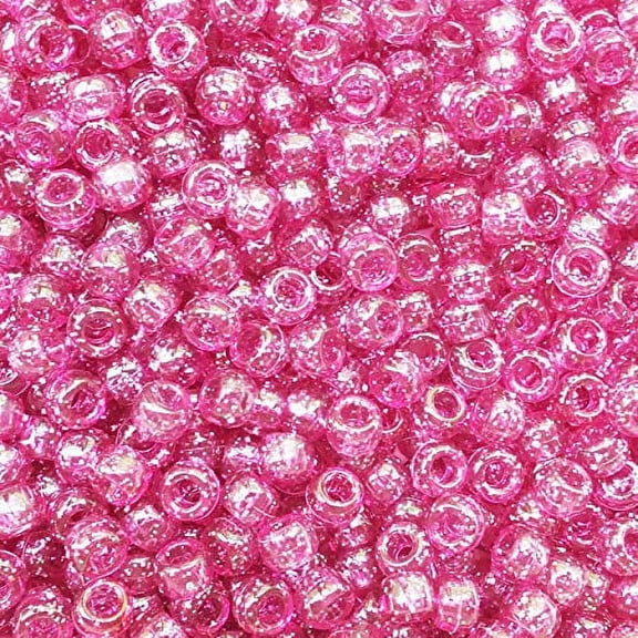 Pony Beads Pink Glitter Sparkle Crow Beads Made in USA 6x9mm Large Hole