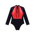 thumbnail image 6 of iiniim Girls Leotard Shiny Color Block Long Sleeve Gymnastic Athletic Bodysuit for Yoga Sports Dancewear Red 16, 6 of 7