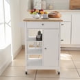 thumbnail image 6 of Gzxs Kitchen Island, Small Rolling Kitchen Cart with Open Storage Shelves, Dining Serving Utility Trolley on Wheels with Drawer & Cabinet, Towel Rack, Rubberwood Top, White+Natural, 6 of 9