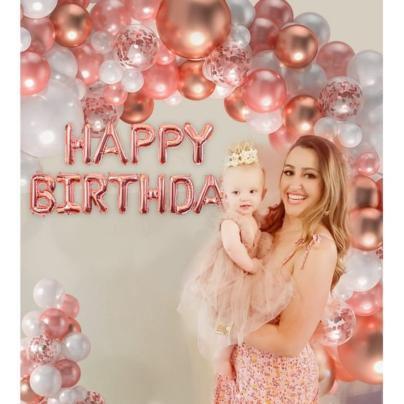 KINNO Rose Gold Balloons Garland Arch Kit Rose Gold White Confetti Birthday Balloons Rose Gold Birthday Decorations for Women Girls Princess Engagement Wedding Party Decorations