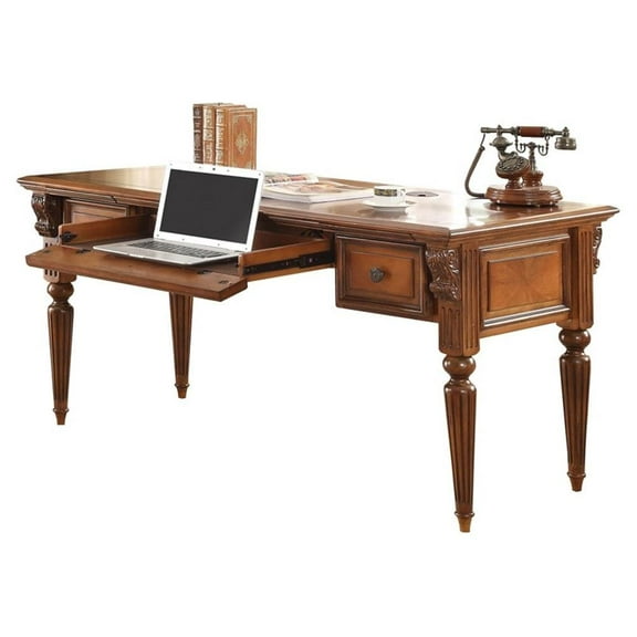 Pemberly Row Modern Traditional Wood Writing Desk in Brown Finish