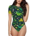 thumbnail image 2 of Picia Dinosaurs and Flowers Womens One Piece Swimsuits Modest Tummy Control Bathing Suits Lace Up Slimming Swim Suit-XX-Large, 2 of 9