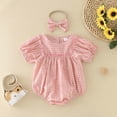 thumbnail image 2 of EnJoCho Baby Comfy Outfits Girls Short Sleeve Plaid Printed Pullover Romper Bodysuits Headbands Set Toddler Kids Trendy Princess Bodysuit Outfits, 2 of 4