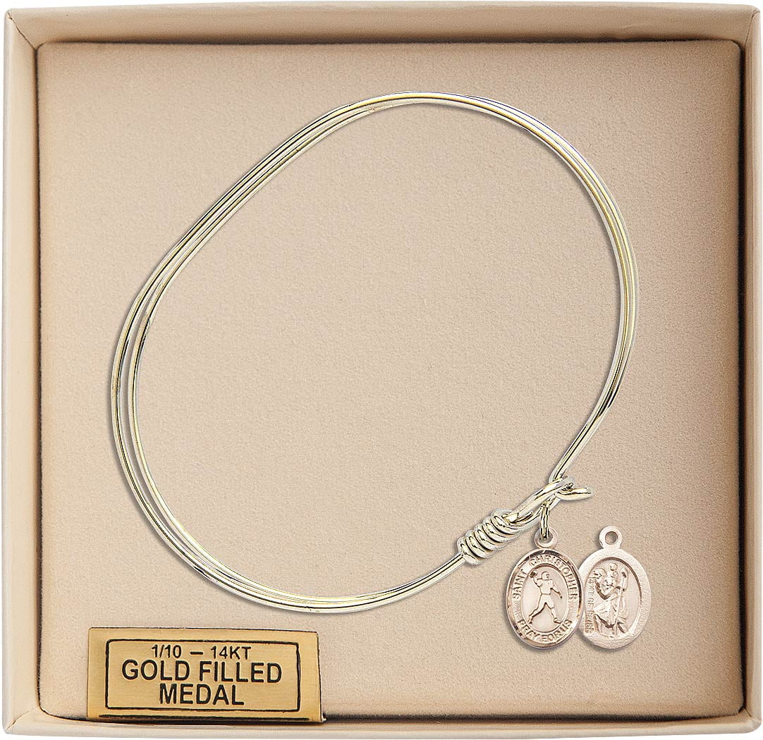 Christopher Football Charm On A 7 Inch Oval Eye Hook Bangle Bracelet St