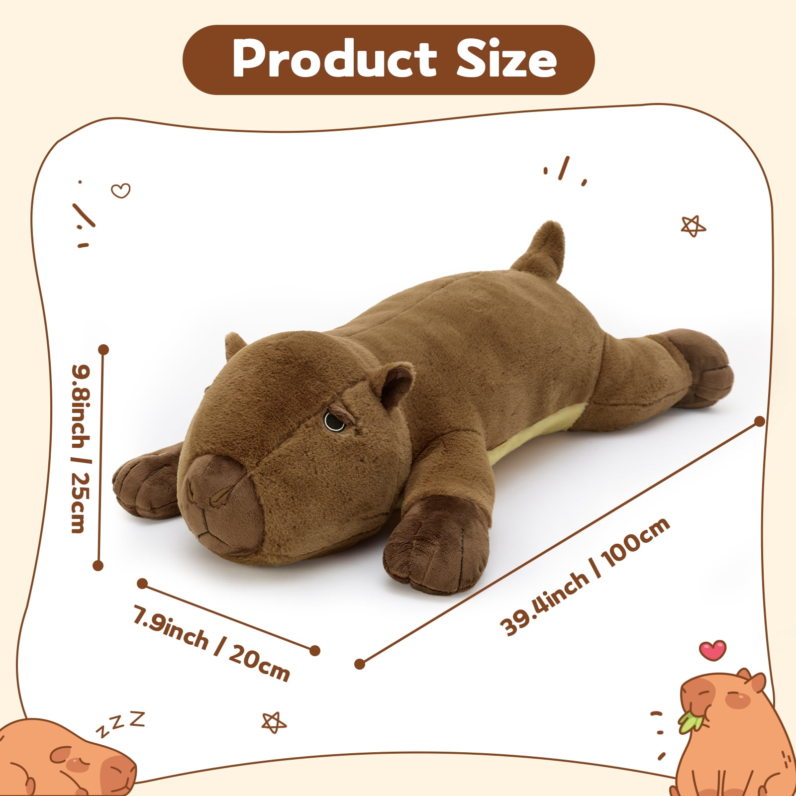 MorisMos 39" Cute Capybara Stuffed Animal, Soft Sleeping Capybara Throw Pillow