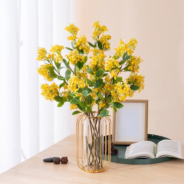 Decoración de flores artificiales de lila de plástico para el hogar | Adornos florales de seda | Rama de flores artificiales con 3 capullos para macetas, cestas colgantes, porches y exteriores