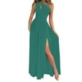 thumbnail image 2 of Women's Summer Sexy One Shoulder Cutout Maxi Dress Sleeveless Solid Pleated Slit Elegant Long Cocktail Party Dresses, 2 of 5