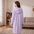 thumbnail image 5 of Ghalytn Womens Waffle Knit Hooded Robe Button Front Long Mid Calf House Coat Loungewear, 5 of 8