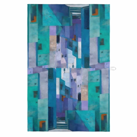 Abstract Blue 1 Pack Kitchen Towel, Water Absorbent Dish Towel, Painting Buildings Geometric Color Block Decorative Hand Towels - Quick Drying Cloth for Cooking Baking, 18x28 Inch