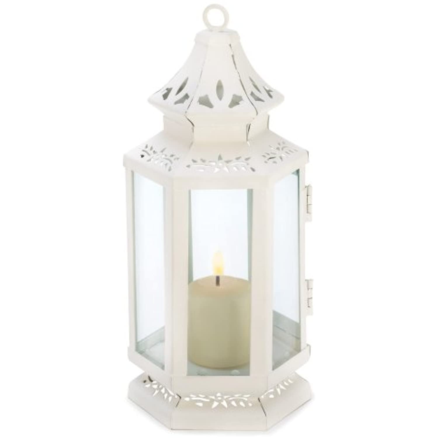 WHITE MOROCCAN 13" SHABBY WHITEWASHED CANDLE HOLDER LANTERN OUTDOOR TERRACE 