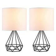 CO-Z Modern Table Lamps Set of 2 Pack Desk Lamps with Hollowed Geometric Wire Cage, Black Metal Base and White Fabric Shade, Living Room Side Table Lamp for Bedroom Bedside Nightstand, UL