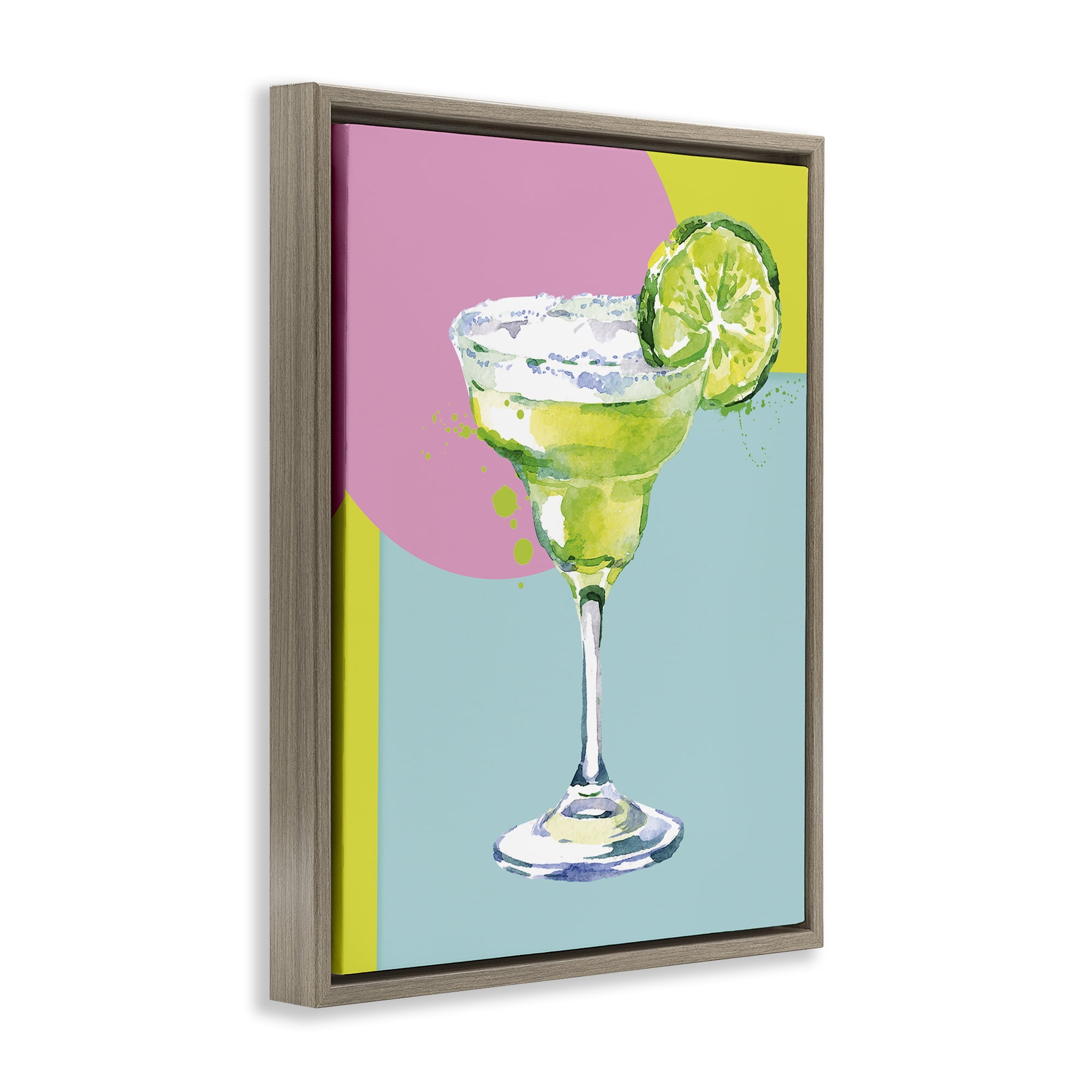 Stupell Industries Cocktail with Lime Slice Food & Beverage Painting Brown Floater Framed Canvas Art Print Wall Art, 17 x 21