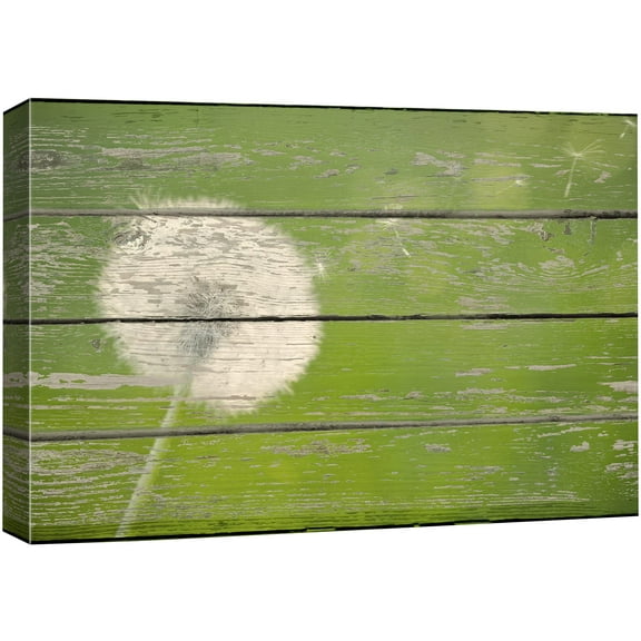 wall26 Canvas Print Wall Art White Dandelion & Green Wood Panels Floral Flower Photography Modern Art Rustic Scenic Relax/Calm Multicolor for Living Room, Bedroom, Office - 32"x48"