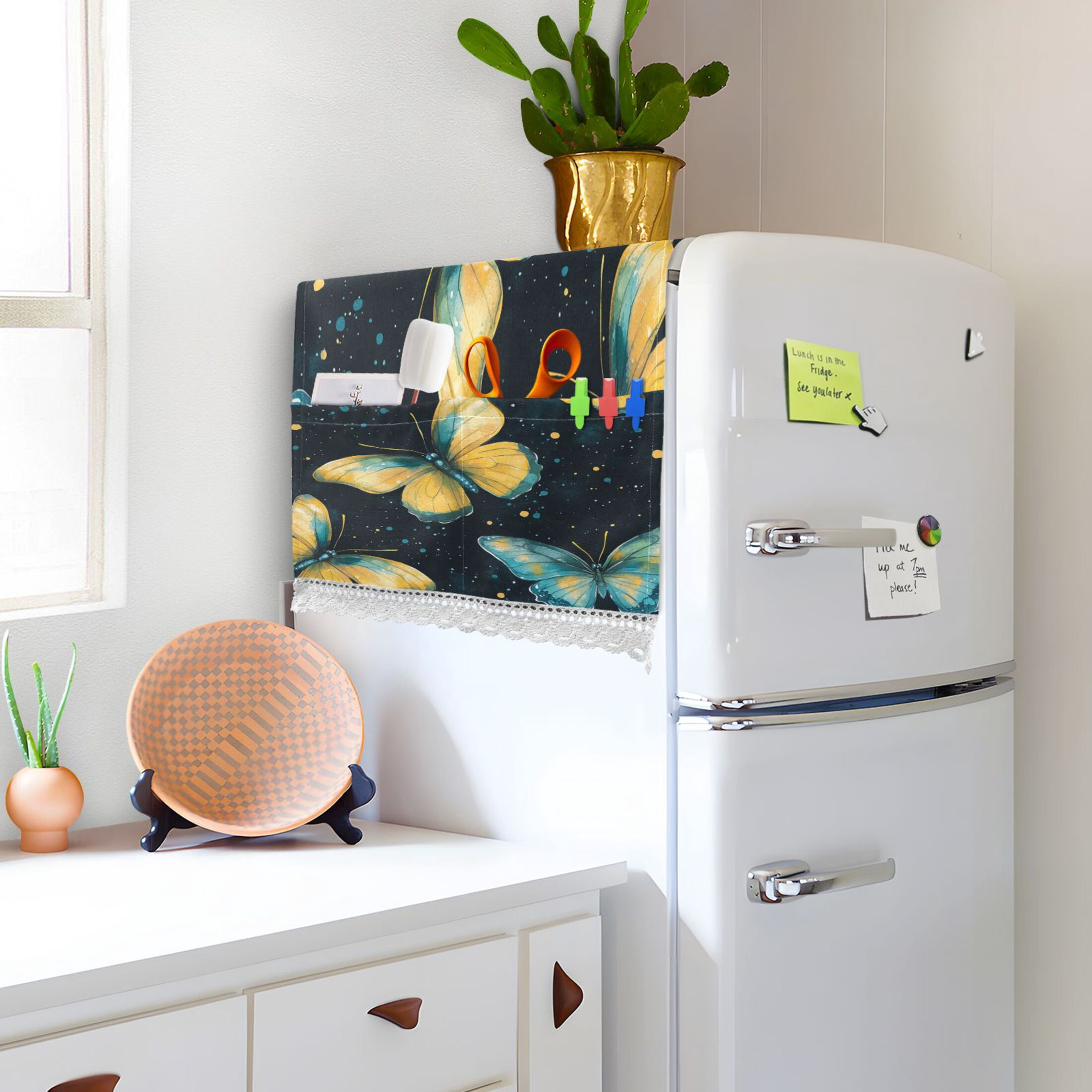 WOBOGO A Pattern Of Yellow Butterflies with Teal Wings Washing Machine Cloth Dryer Refrigerator Top Cover Protective Non-Slip Mat For Kitchen Laundry
