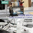 thumbnail image 3 of Large 2 Tier Dish Drying Rack with Drainboard, Rustproof Stainless Steel Kitchen Dish Drainer Set with Utensil/Cup/Cutting Board Holder, Space Saving Countertop Organizer, Black, 3 of 6