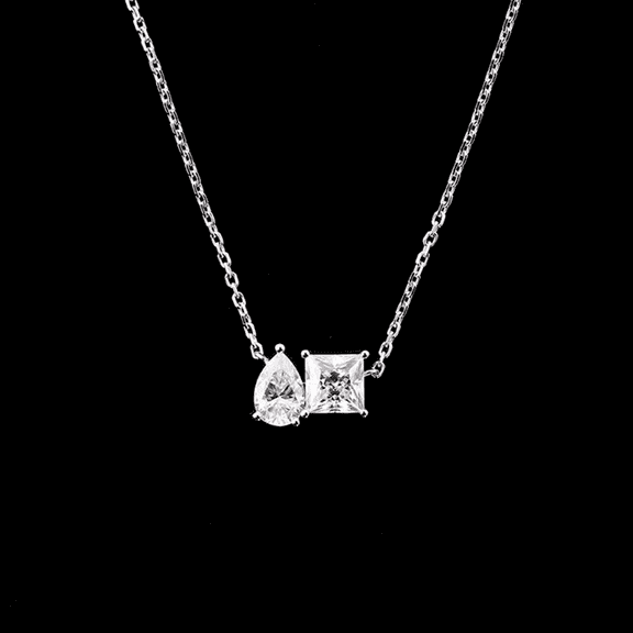 Radiant Jewelry 2 CT Toi et Moi Moissanite Pendant Necklace Pear & Princess Cut | GRA Certified | 14K White Gold Plated 925 Silver with 18'' Chain